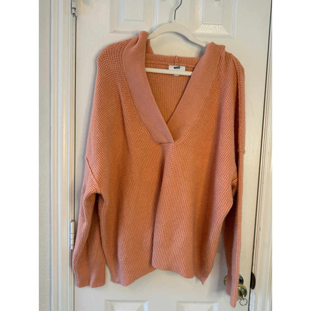 Aerie CozyUp Waffle Knit Sweater Hoodie‎ Peach Slouchy Oversized L - Picture 3 of 9